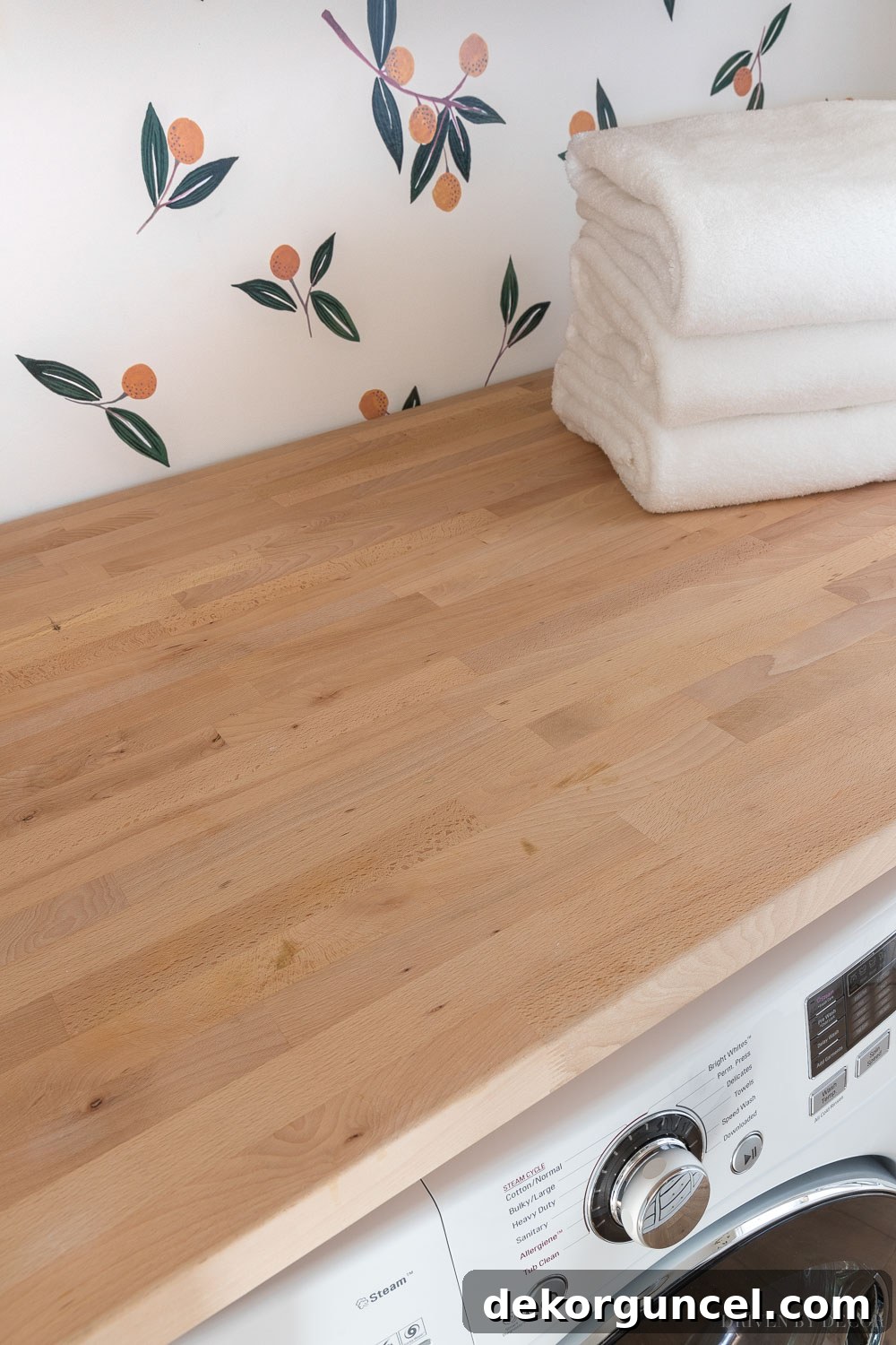 Butcher Block Countertop Transforming a Laundry Room with Folding Space