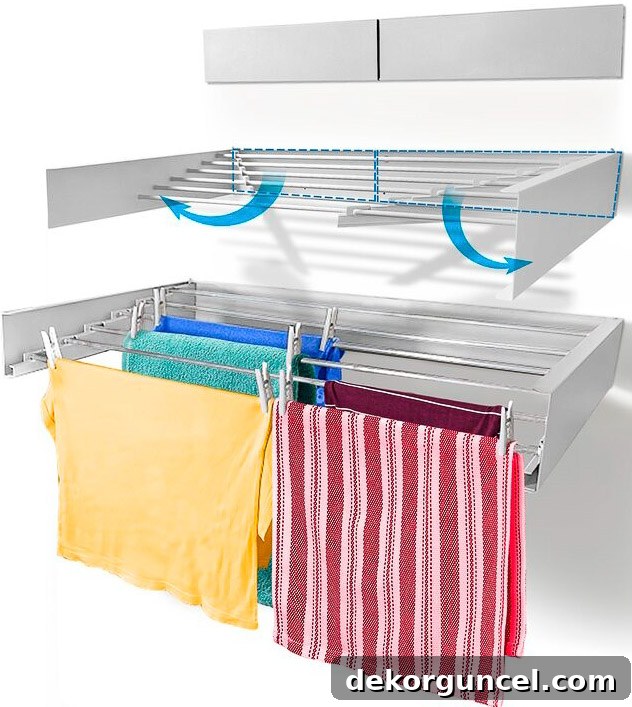 Space-Saving Retractable Wall-Mounted Drying Rack for Laundry