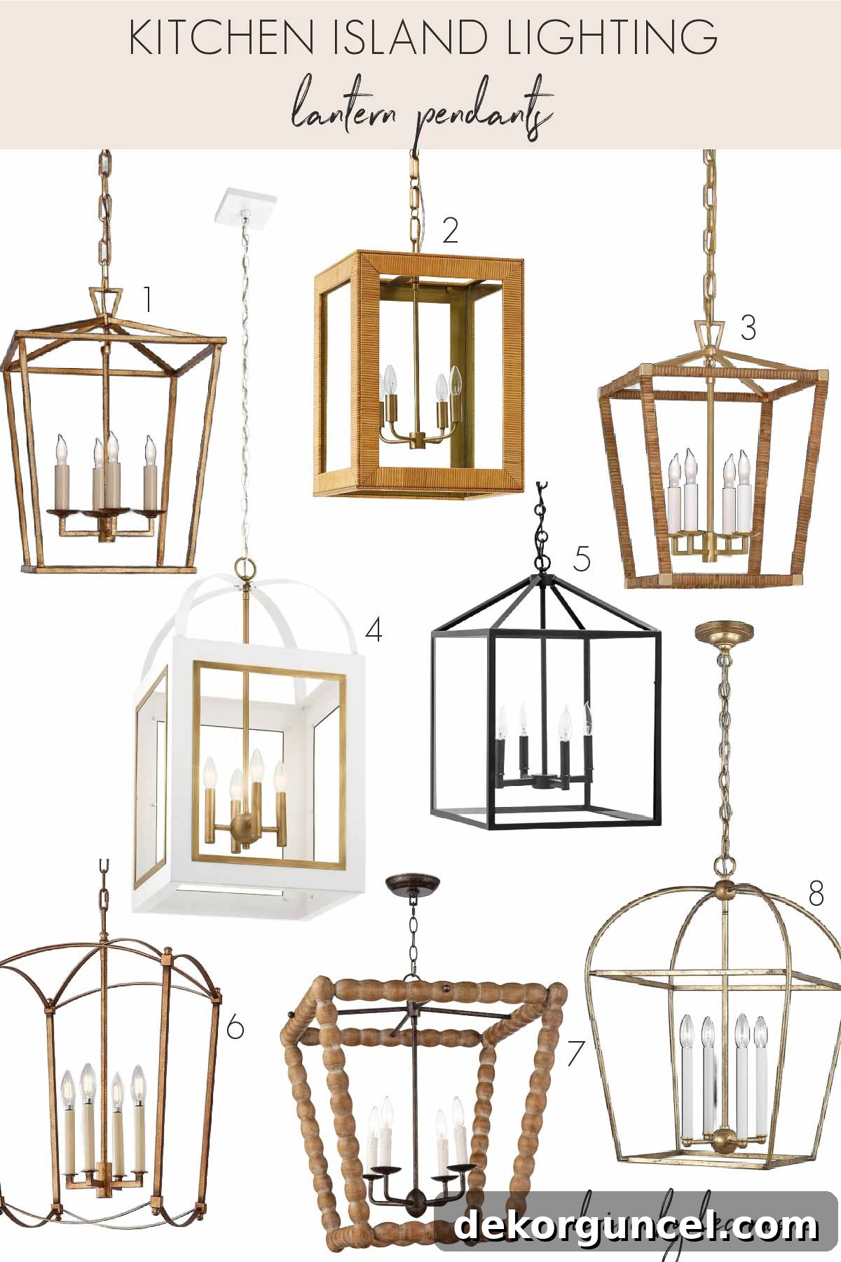 A curated collection of lantern pendants suitable for kitchen island lighting, showcasing various designs from traditional to modern interpretations.