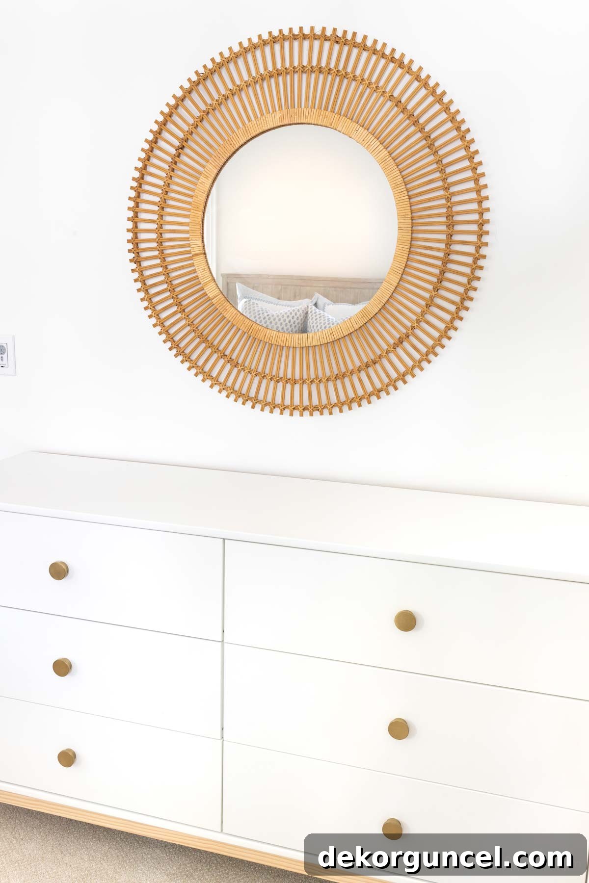 Easy Dresser Styling Ideas 5 Large round rattan mirror above dresser