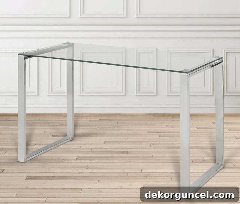 Gorgeous glass top desk with silver base