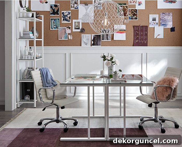Love these back to back glass desks to create a home office for two!