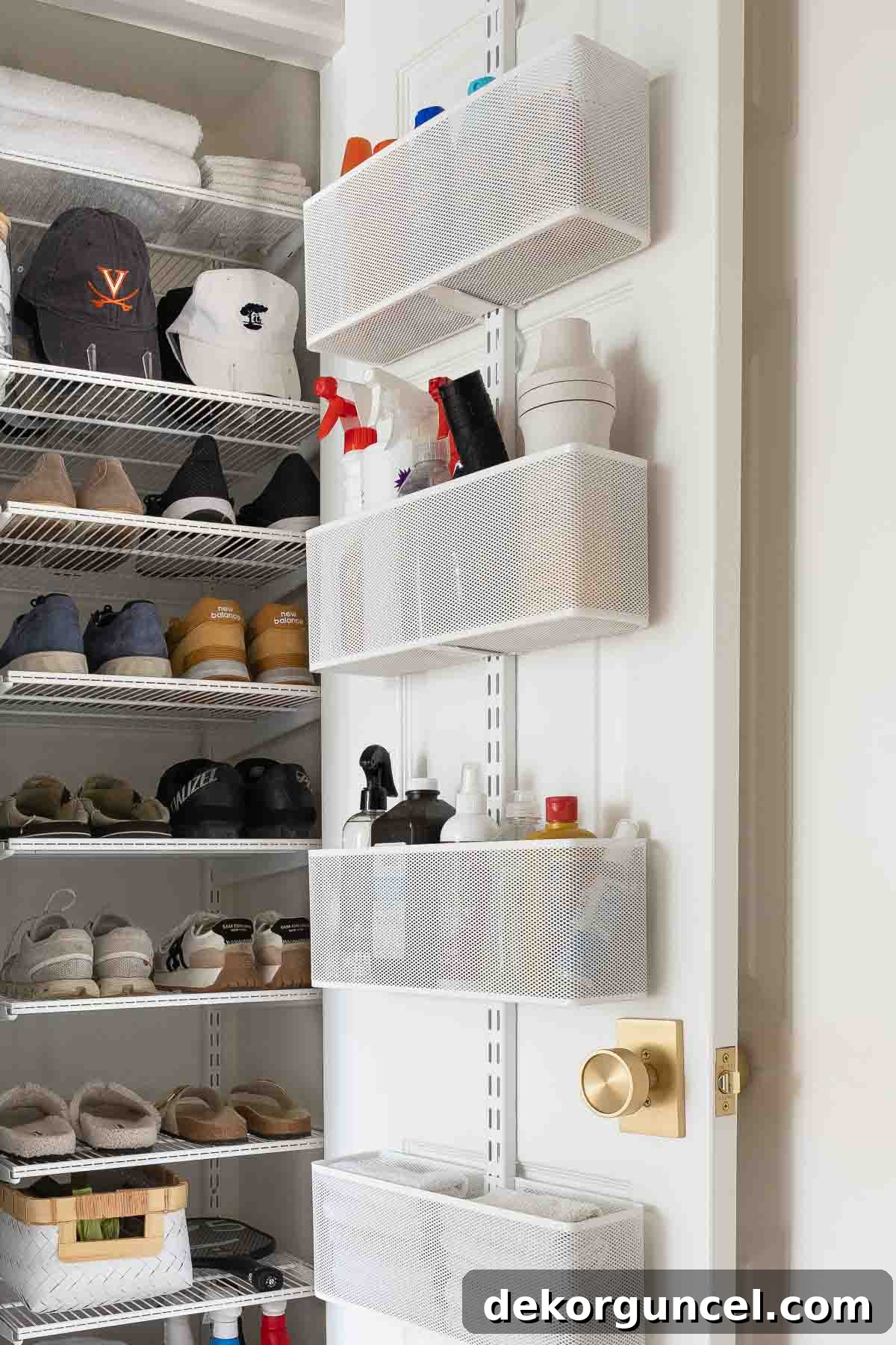 Declutter Your Home From Laundry Room Closet to Versatile Door Storage 15 Mesh baskets on back of door organizer in laundry room
