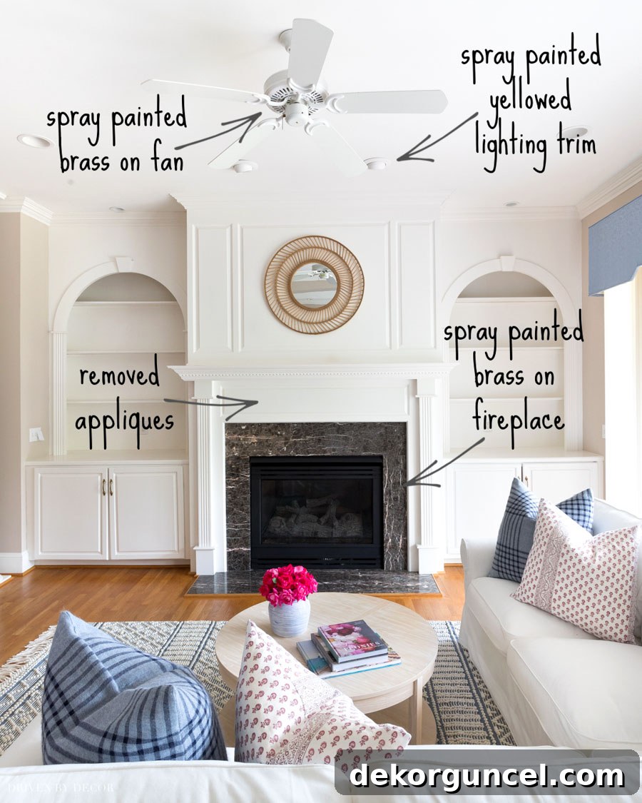 Spray Paint Your Brass Fireplace for an Instant Update 3 Love these spray paint ideas for simple home updates, including a renovated fireplace.