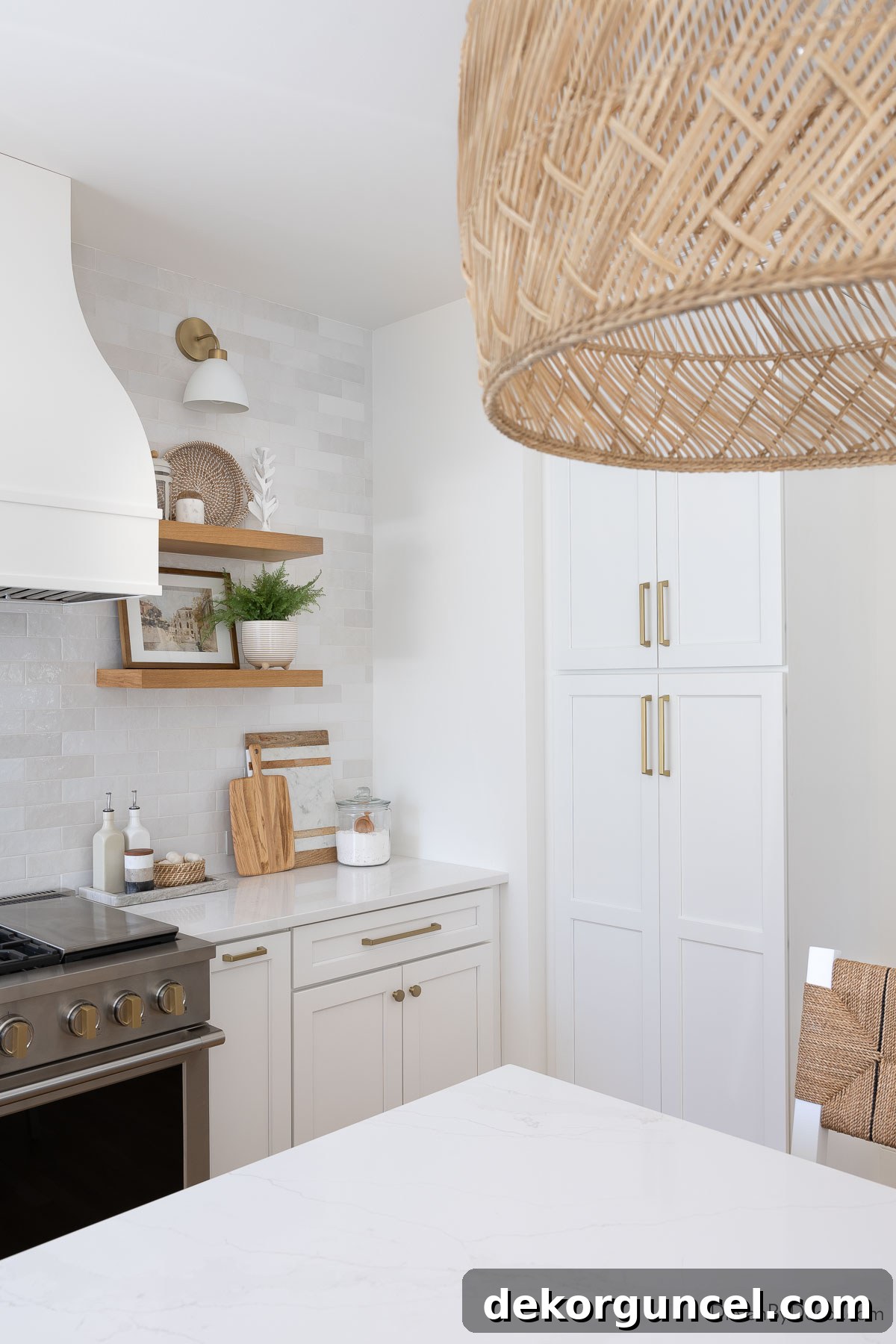 Tall floor-to-ceiling kitchen pantry cabinet offering ample storage