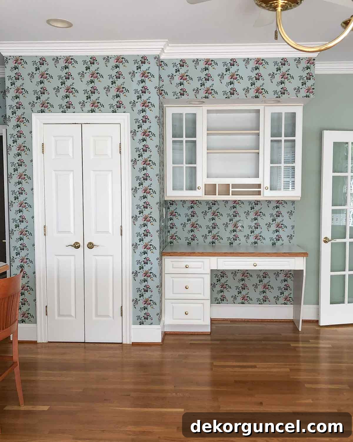 Our kitchen pantry and desk area before renovating, showing a cluttered and inefficient space
