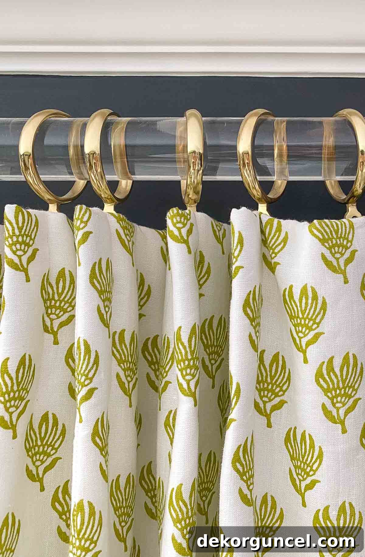 Polished brass curtain rings for acrylic curtain rod