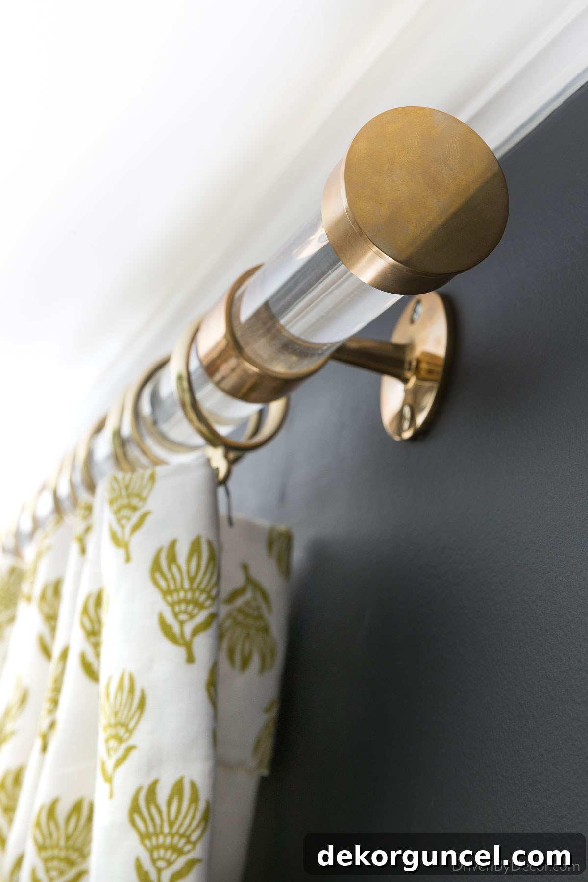 Polished brass endcap for acrylic curtain rod