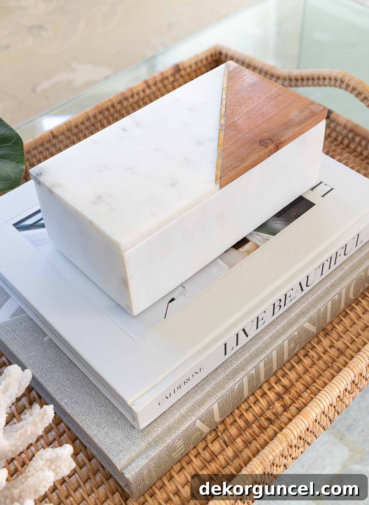 Decorative marble box as coffee table decor