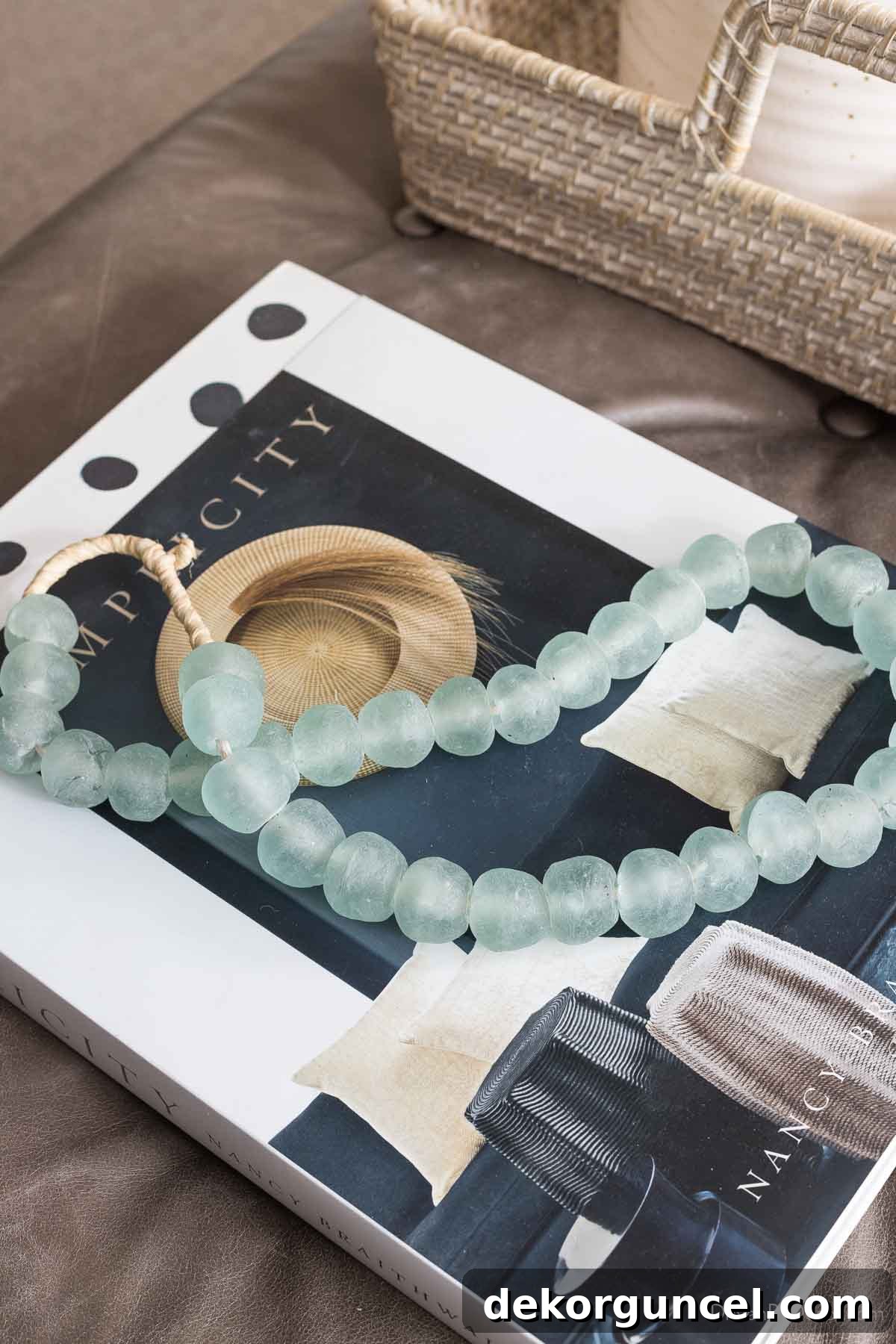 Glass beads on coffee table book