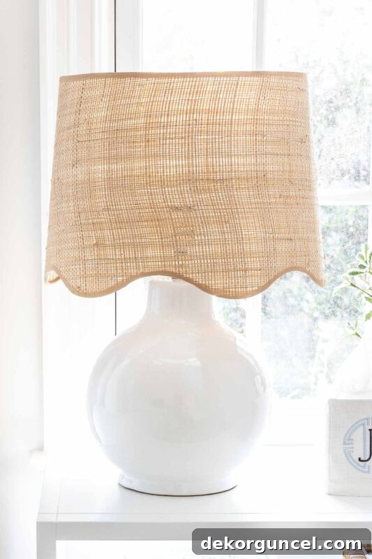 Lamp with scalloped rattan shade, offering multiple customization options