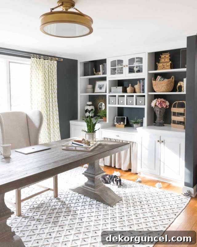 Semi-flush mount light fixture in home office