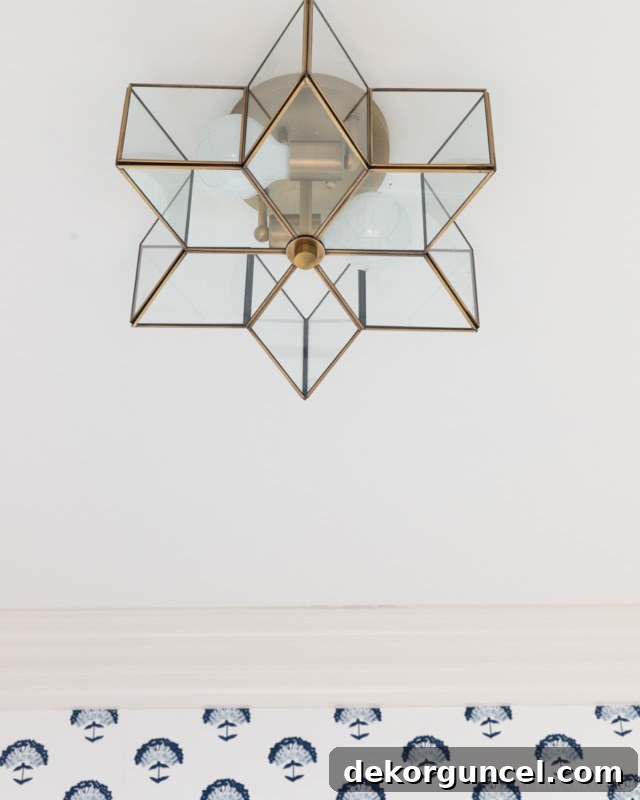 Gorgeous star flush mount light fixture in laundry room