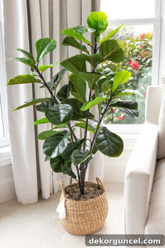 Realistic faux fiddle leaf fig plant for home decor
