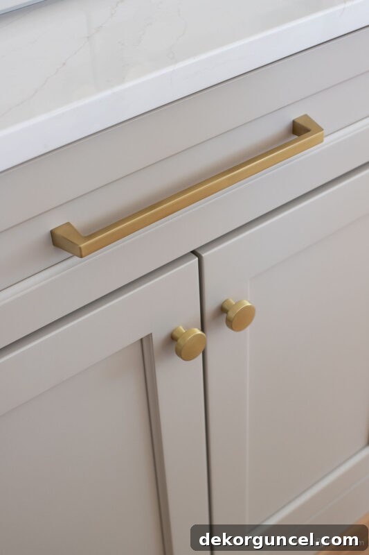The cabinet pulls and knobs used on our kitchen coffee bar in golden champagne finish