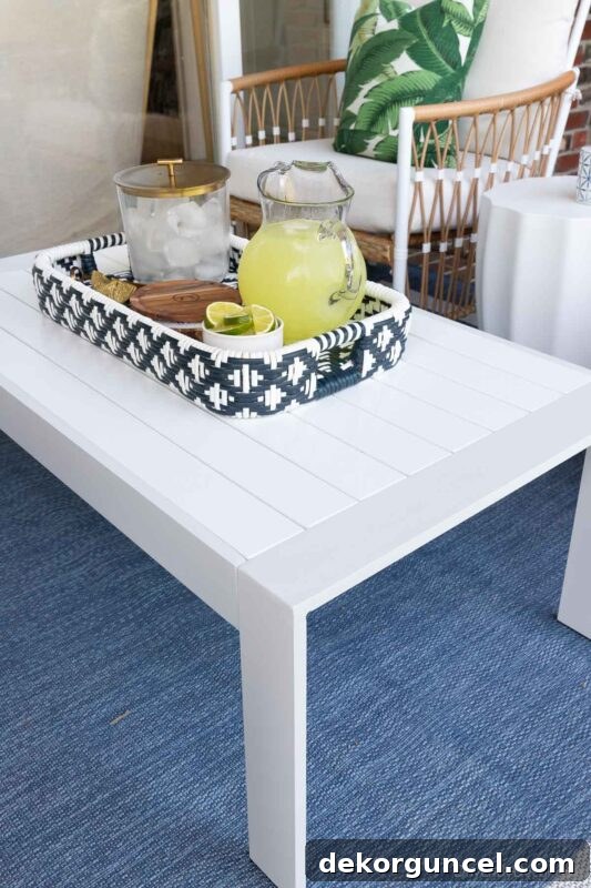 Clean-lined white outdoor coffee table
