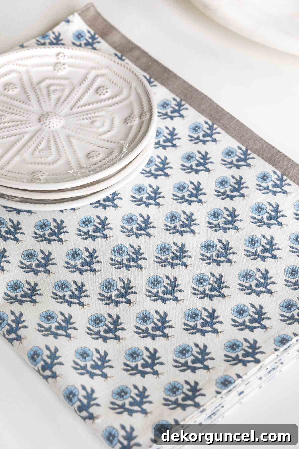 Our Breakfast Nook Makeover: Before and After Photos and a Bay Window Curtain Tutorial 9 Blue and gray block print placemats