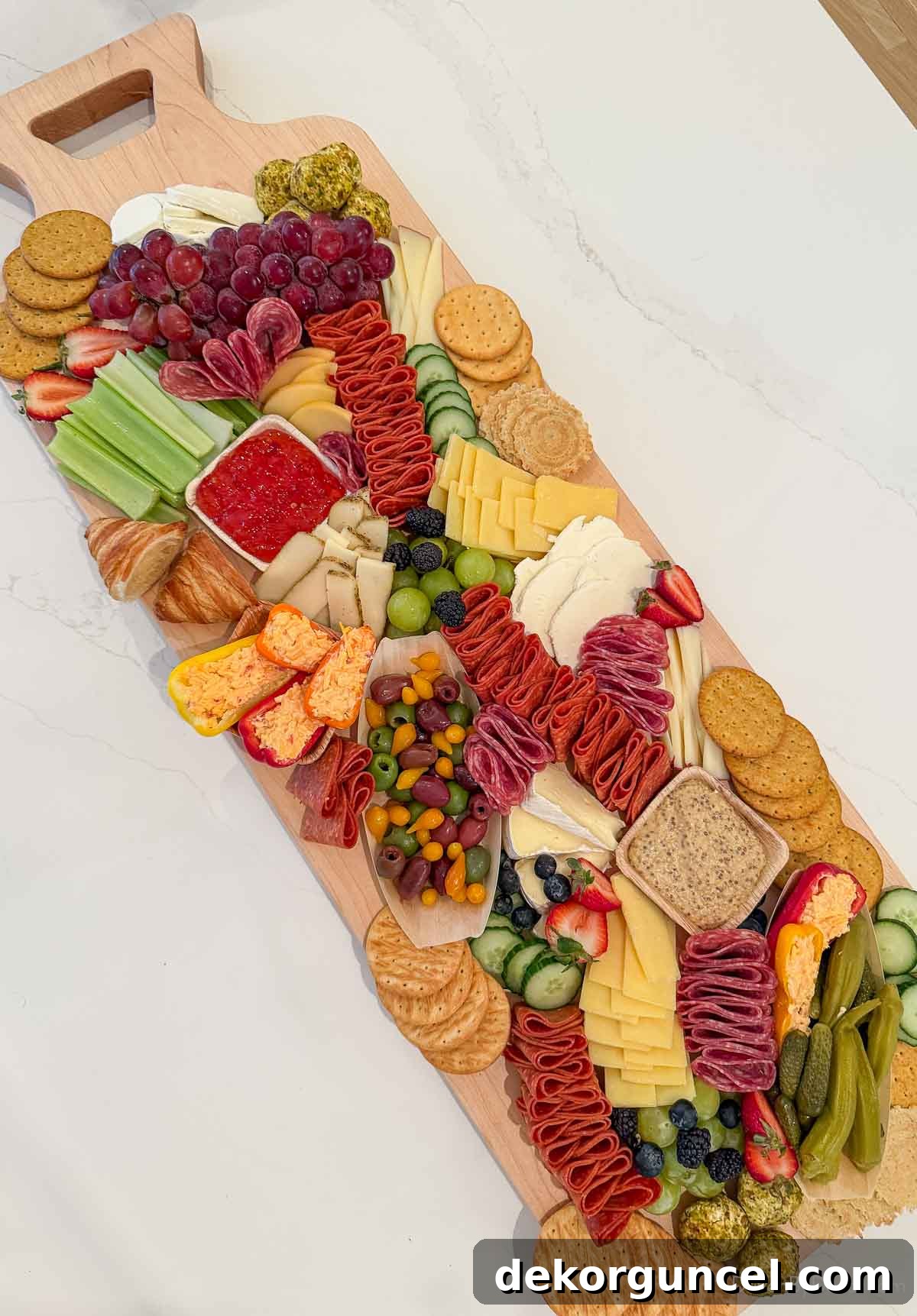 Simple Charcuterie Board Party Ideas For Stress Free Entertaining 7 Long charcuterie board loaded with meats, cheeses, fruit, and more