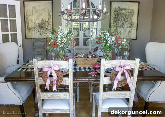 Create Aromatic Star Anise Wreaths 4 Dining room decorated for Christmas with star anise wreaths on the chair backs