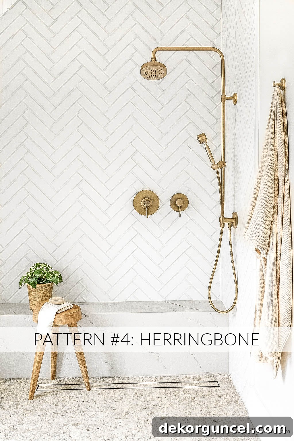 Detailed image of subway tile arranged in a classic herringbone pattern, highlighting its intricate and stylish design.