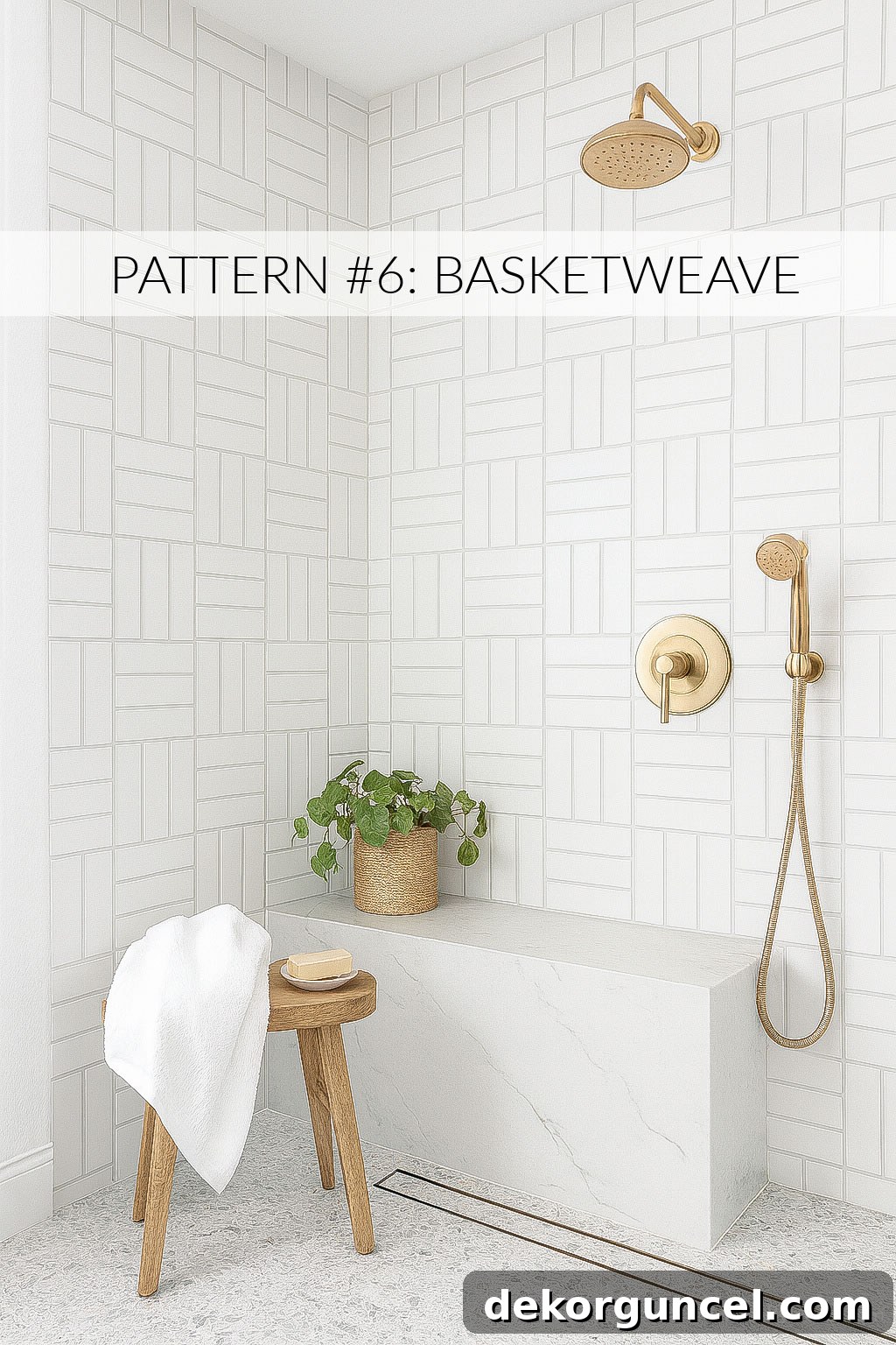 Detailed view of subway tile arranged in a basketweave pattern, showing the intricate yet subtle design.