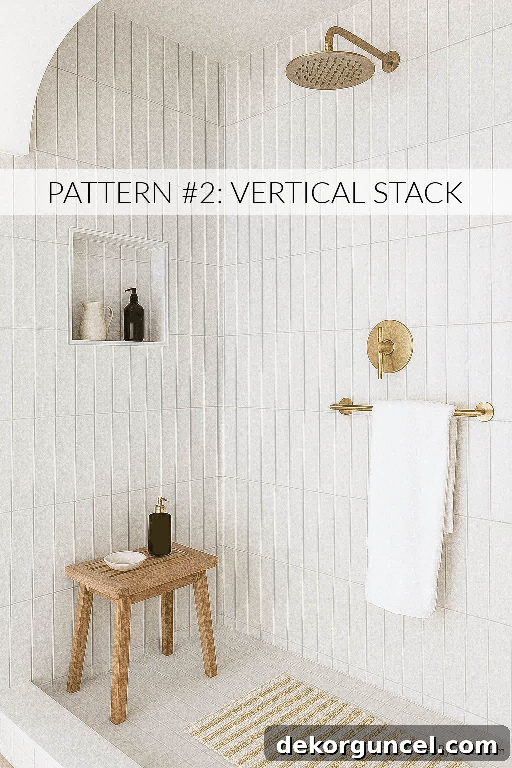 Close-up of subway tile arranged in a vertical stack, highlighting the minimalist and linear design.