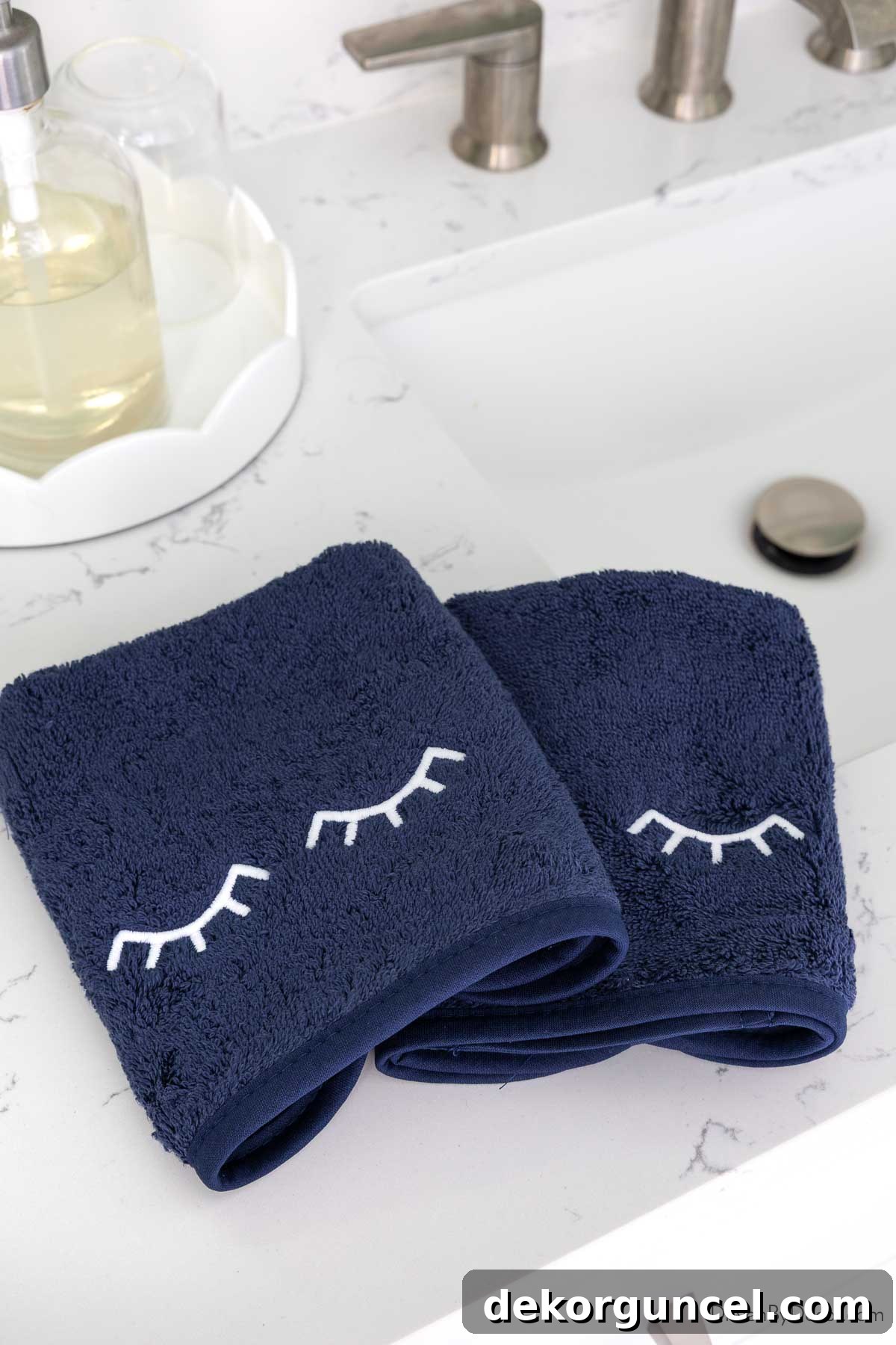 Wash cloths for makeup - navy with white eyelash embroidery