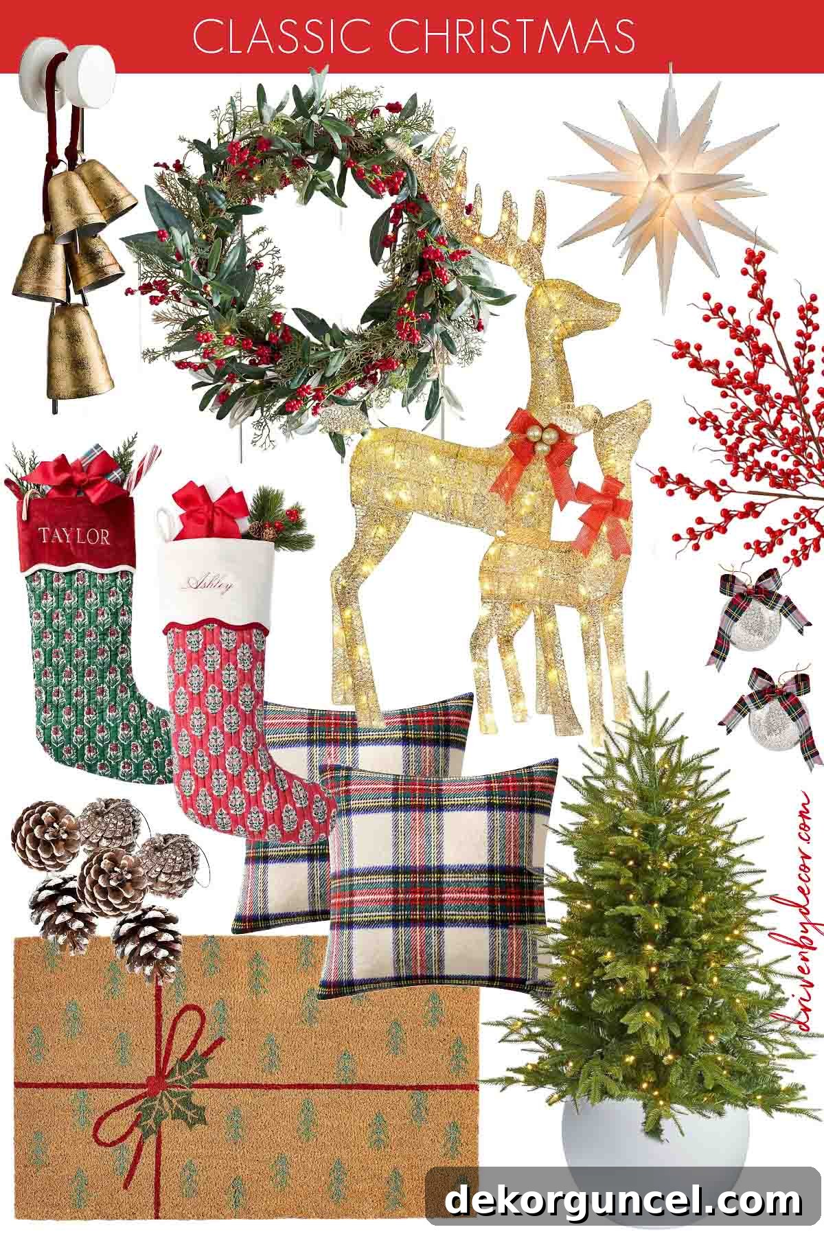 Classic Christmas decorating theme featuring red, green, and gold accents