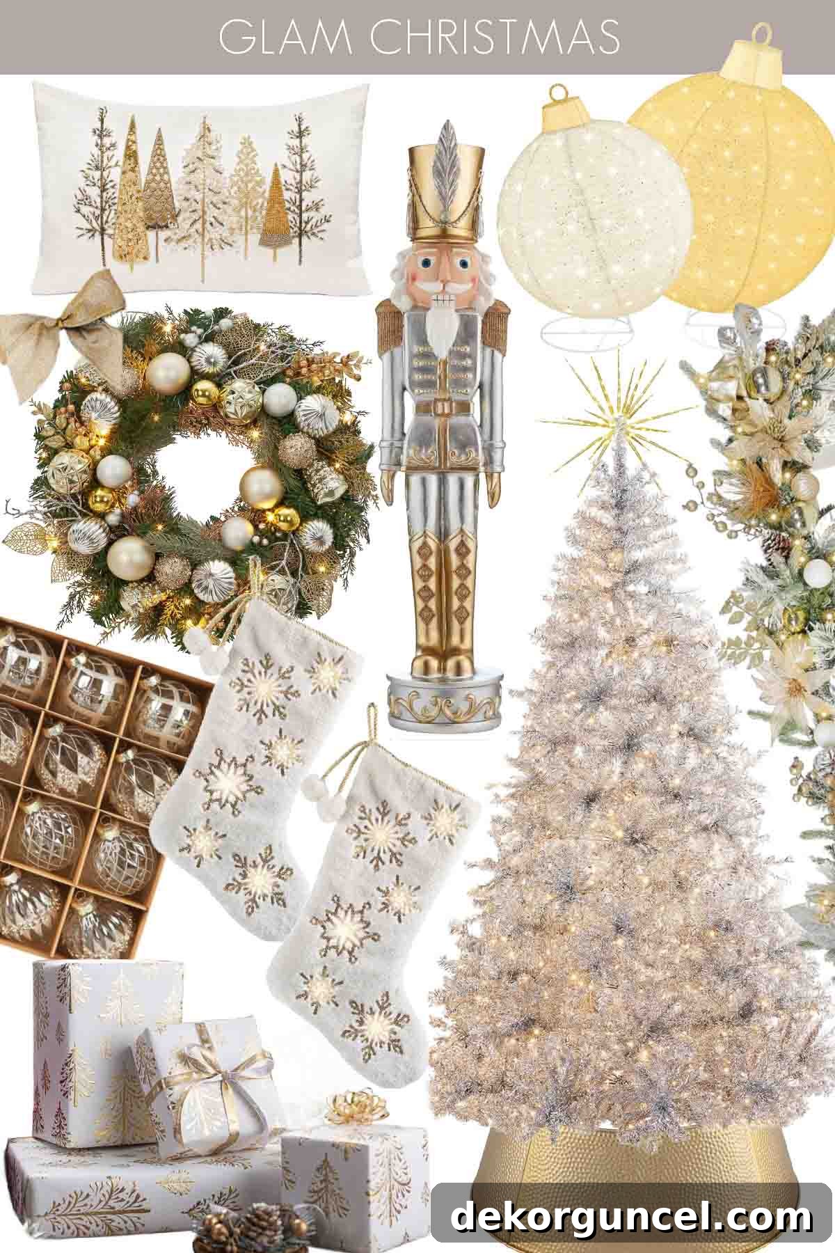 Glam Christmas decorating theme with gold, silver, and crystal accents