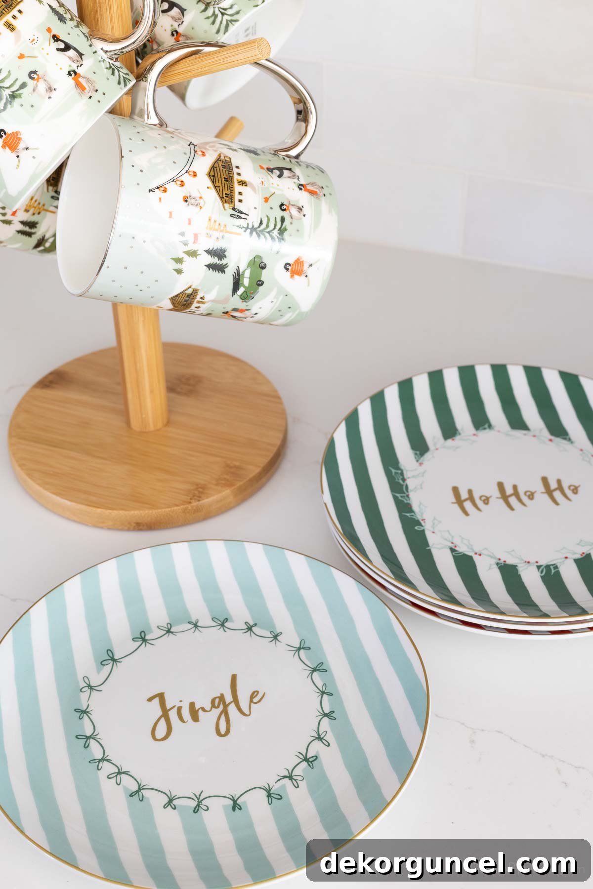 Set of holiday plates featuring a mix of traditional and pastel Christmas colors