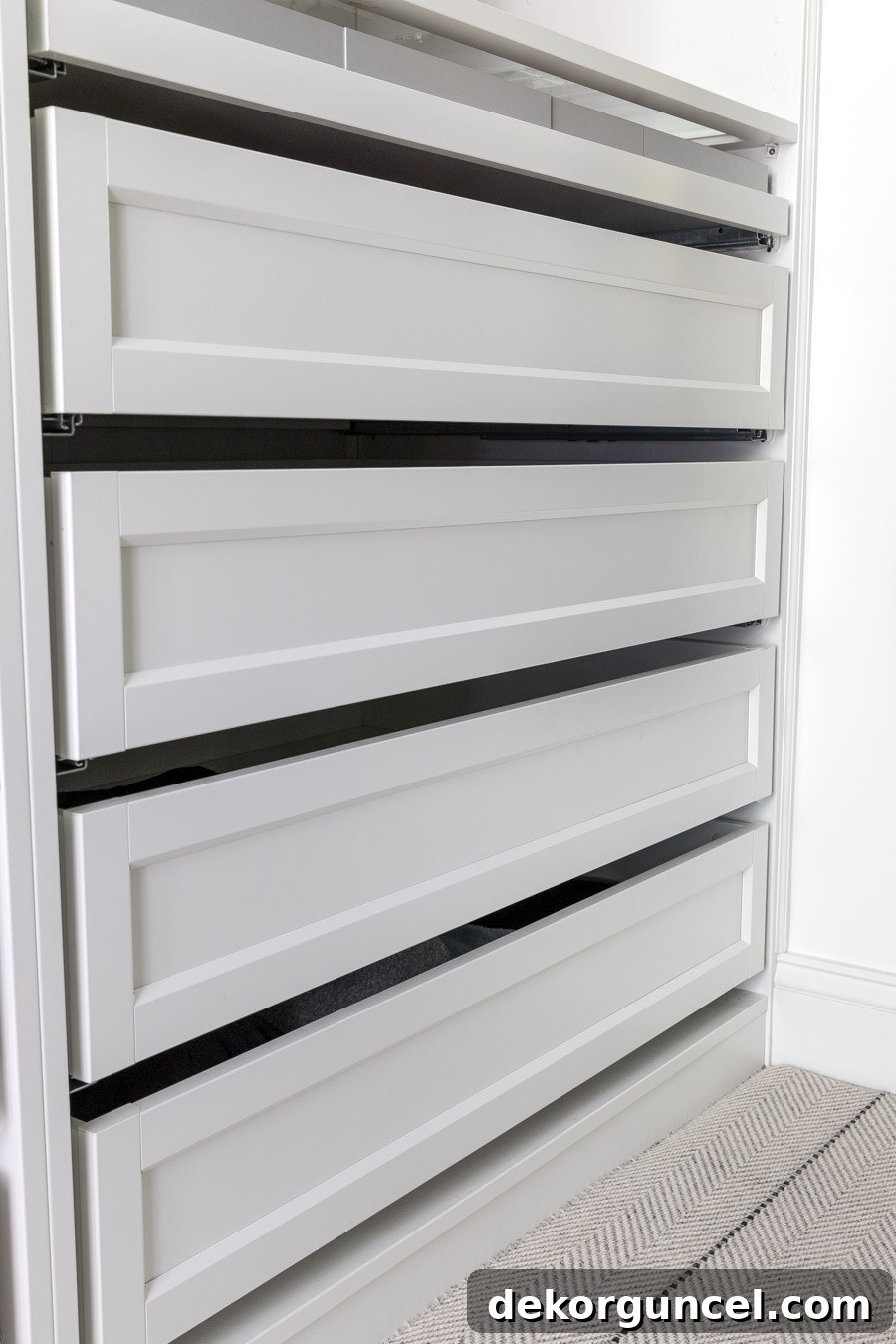 Another perspective of the stylish framed-front drawers, highlighting their premium aesthetic within an IKEA PAX wardrobe.
