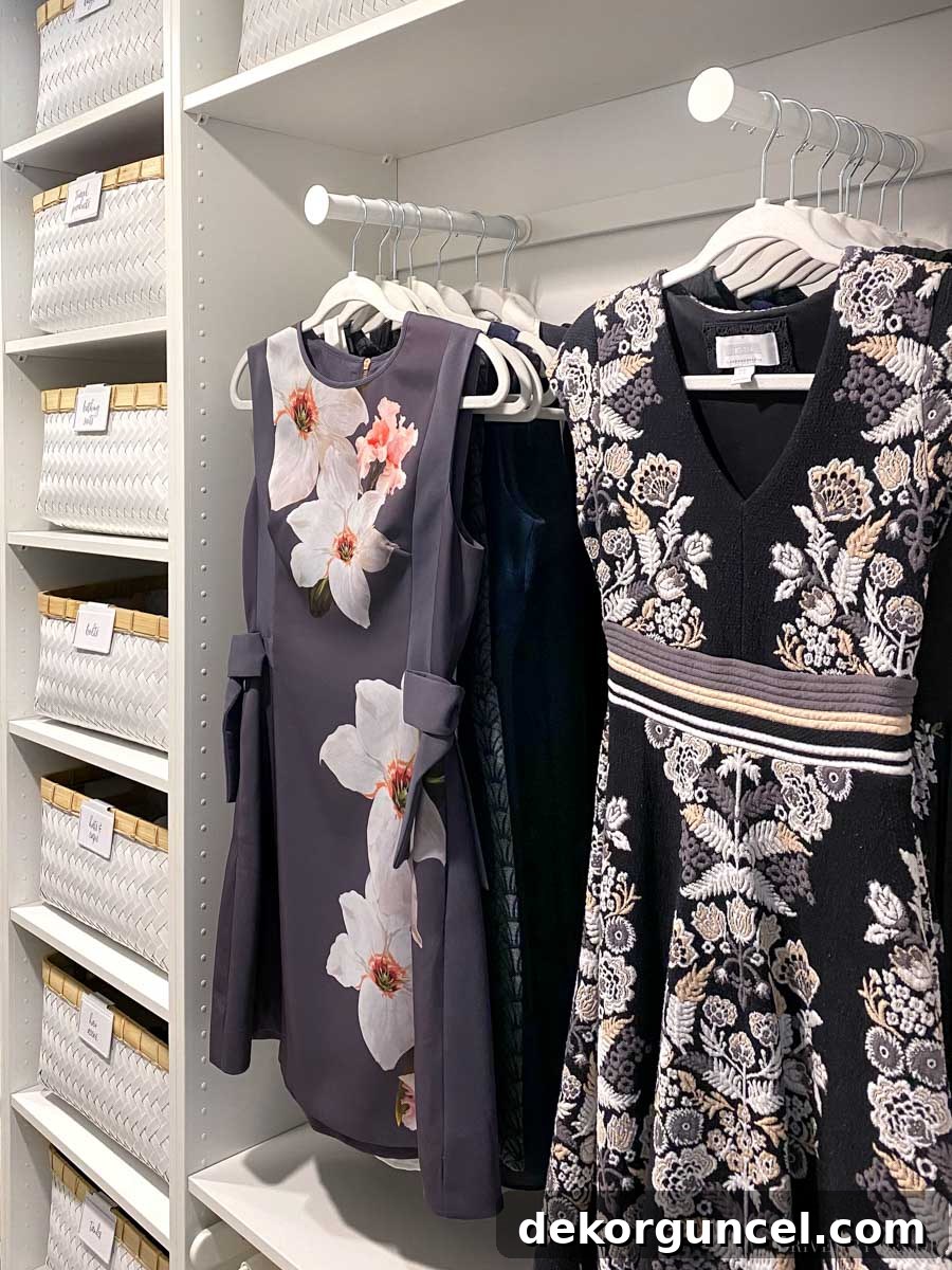 The IKEA KOMPLEMENT pull-out clothes rail, providing essential hanging space in shallow wardrobes by storing garments facing forward.