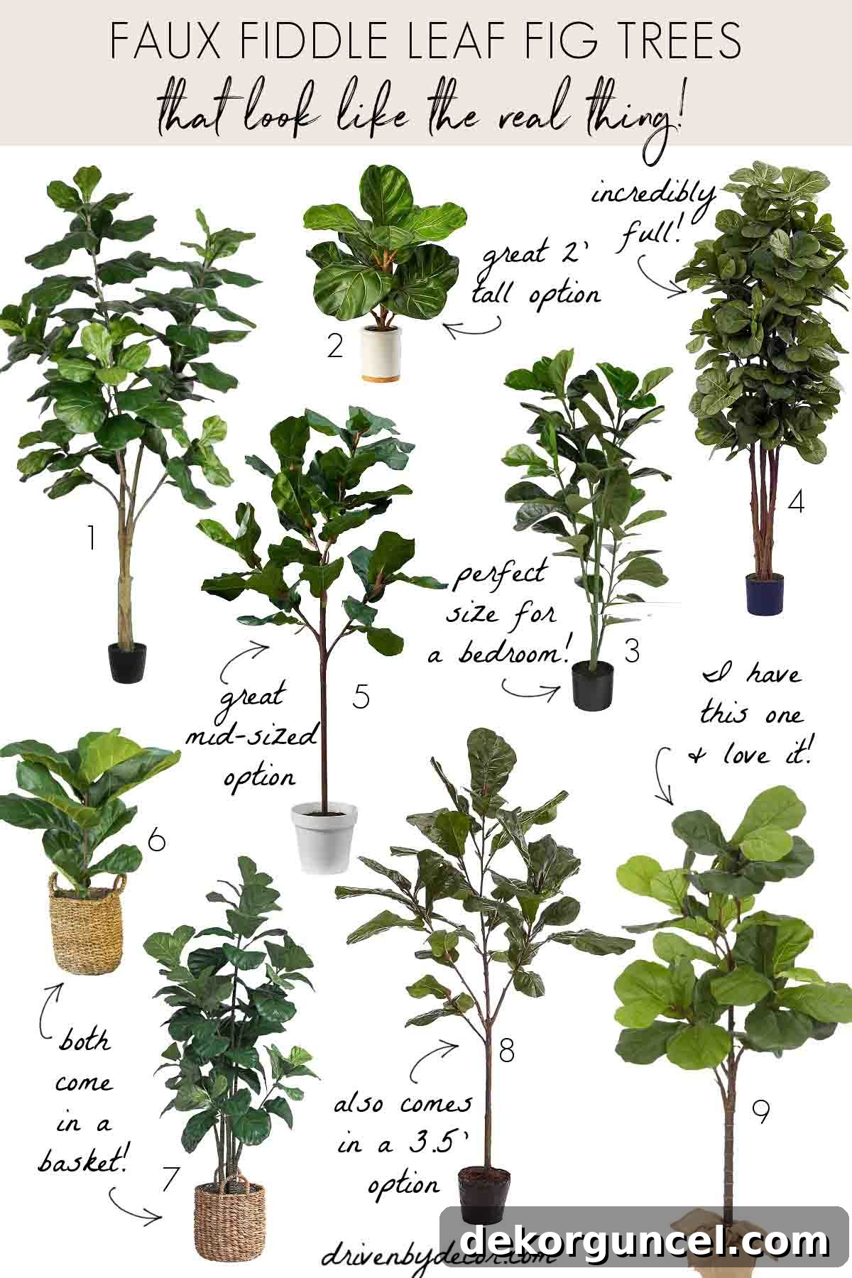 The Most Realistic Faux Fiddle Leaf Fig Trees 3 A collage of the best faux fiddle leaf fig trees available online