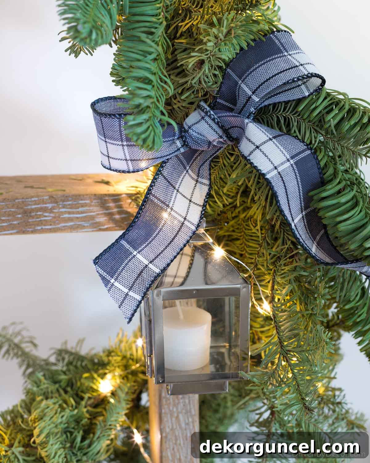 Elevate Your Home Decor With Clever Ladder Designs 7 Mini lanterns tied onto a garland with ribbon