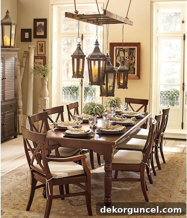 Elevate Your Home Decor With Clever Ladder Designs 10 Ladder above dining table with hanging lanterns
