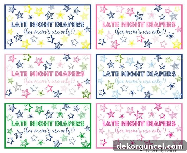 4 Creative Baby Shower Games and Activities 6 Late Night Diapers Signs printables - adorable baby shower game