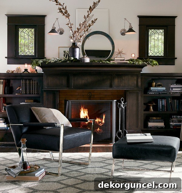 Swing arm sconces over a fireplace - such a cool look!