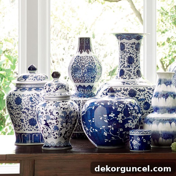 Gorgeous blue and white ginger jars in a stunning arrangement.