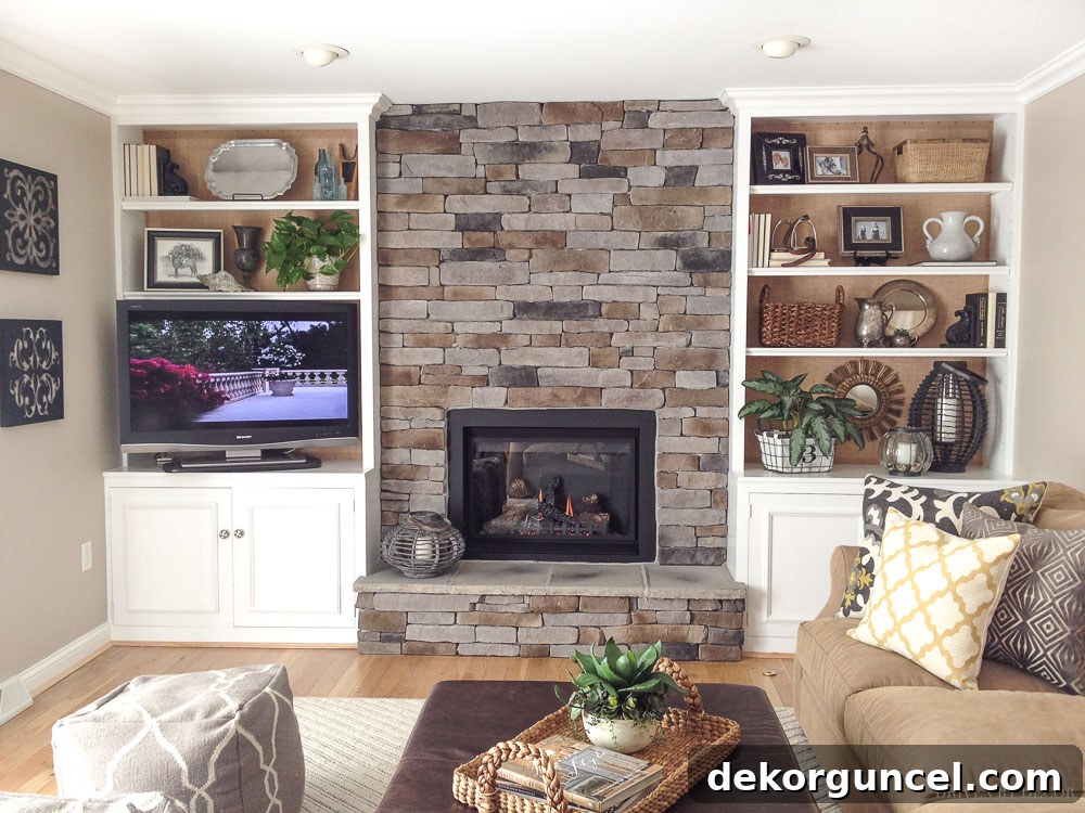 Stone Fireplace Designs Youll Love 3 Loving this stone veneer fireplace - the stacked stone is gorgeous!