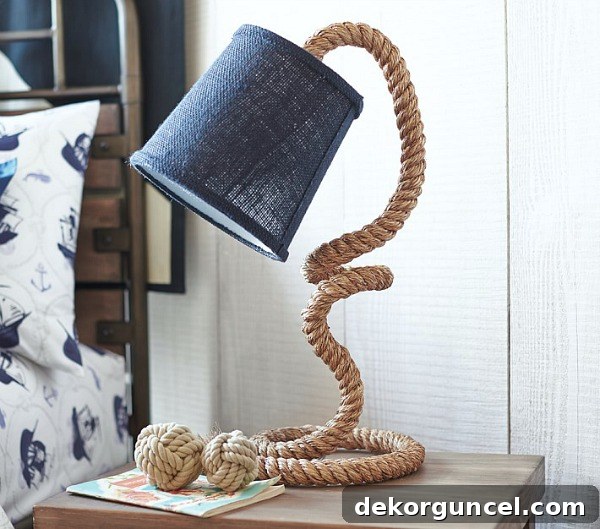 Nautical Rope Lighting Essentials Lamps Pendants Chandeliers 4 Chic rope table lamp, perfect for a nightstand in a bedroom or a stylish addition to any table.
