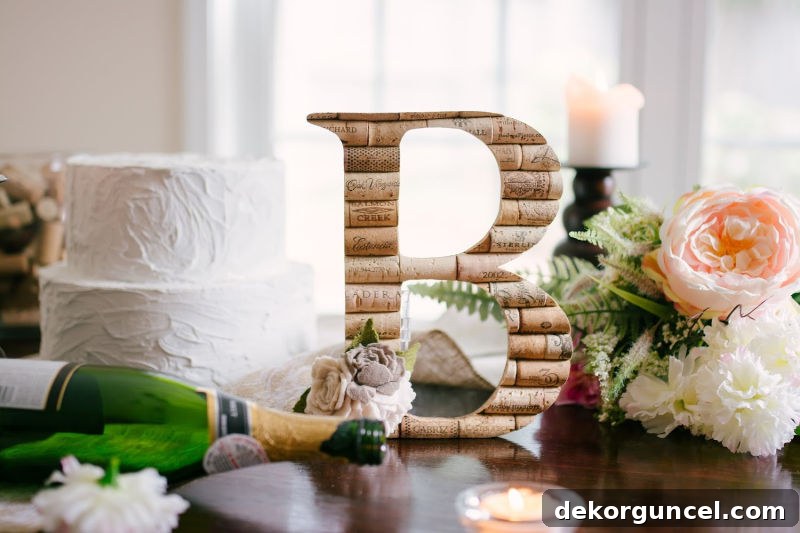 Decorative Letters: Top Sources and Creative Home Decor Ideas 11 A unique freestanding decorative letter crafted from an assortment of wine corks, adding a rustic and artistic touch to decor.