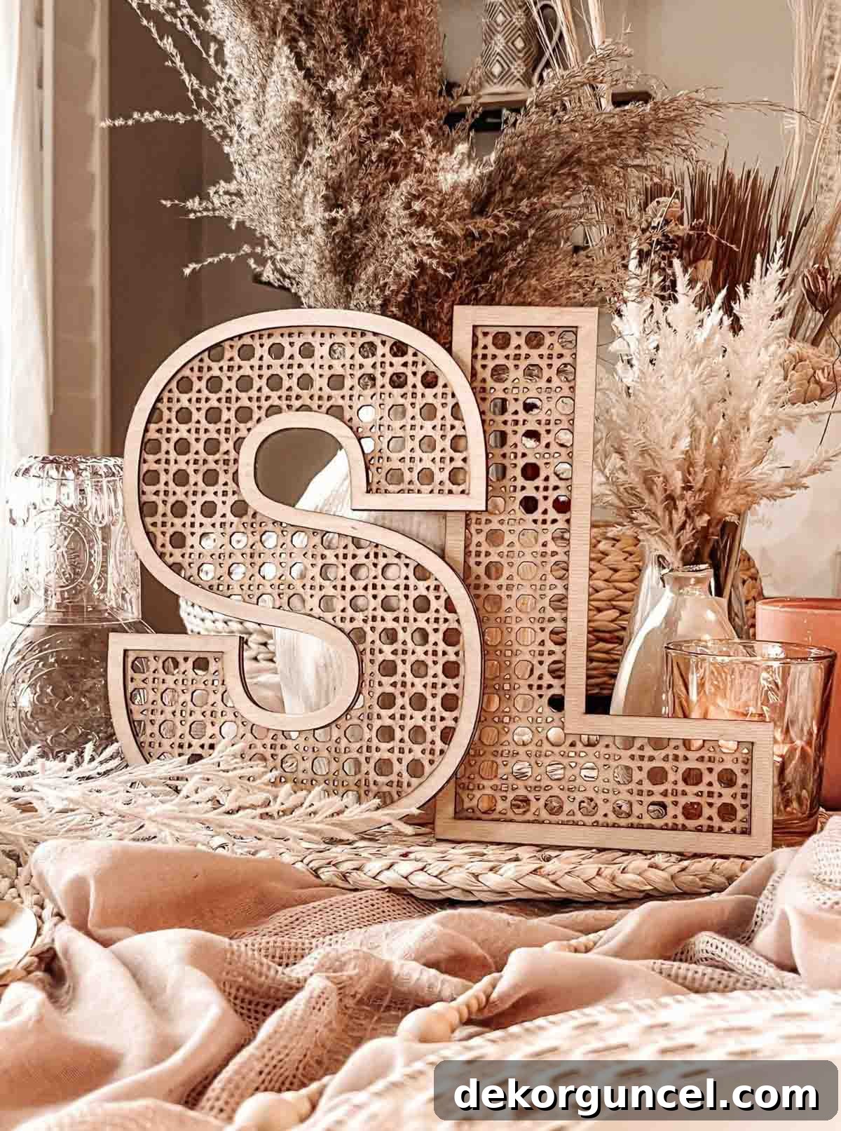 Decorative Letters: Top Sources and Creative Home Decor Ideas 12 Chic rattan decorative letters, offering a bohemian and natural aesthetic for stylish home decor.