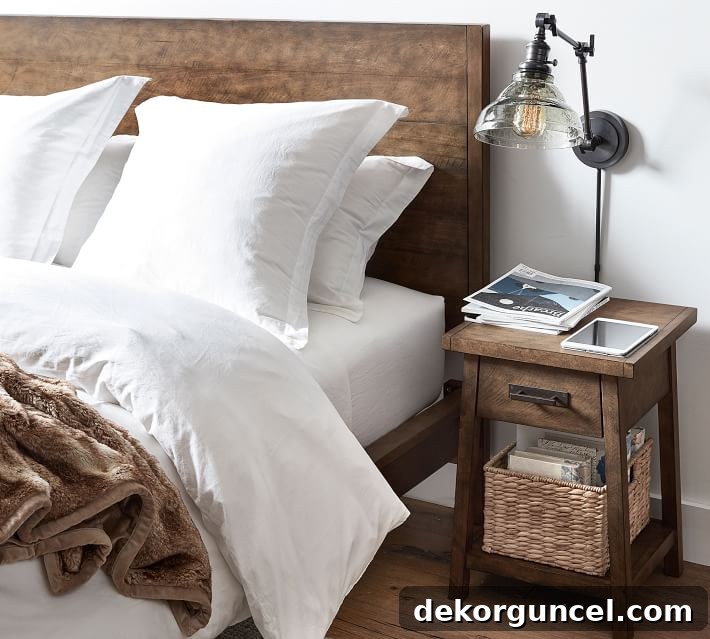 10 Clever Ways to Style Your Home With Baskets 5 A seagrass basket placed on the bottom shelf of a nightstand is an ideal solution for corralling clutter and adding practical storage to your bedroom.