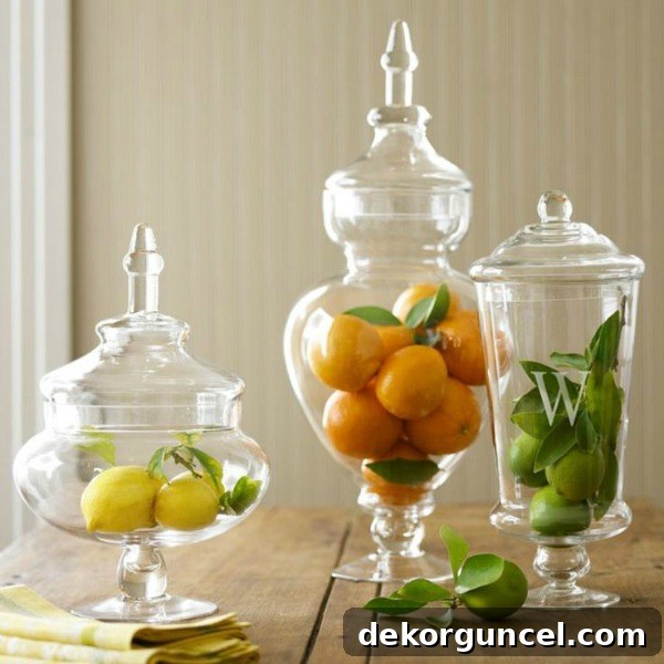 Elevate Your Home with Apothecary Jars 6 Apothecary jars filled with lemons, limes, and oranges