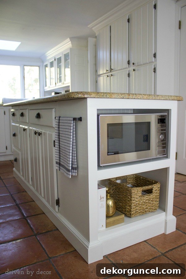 Microwave shelf added to kitchen island