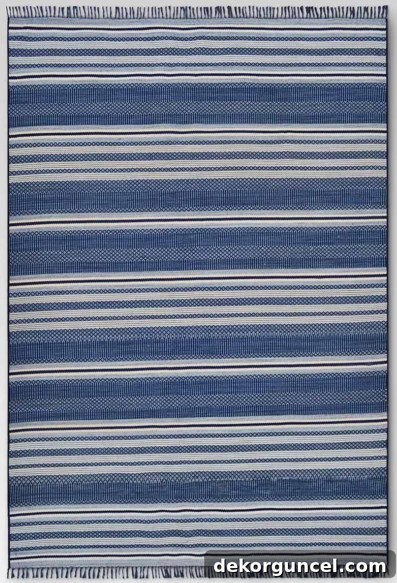 Love this blue striped outdoor rug!
