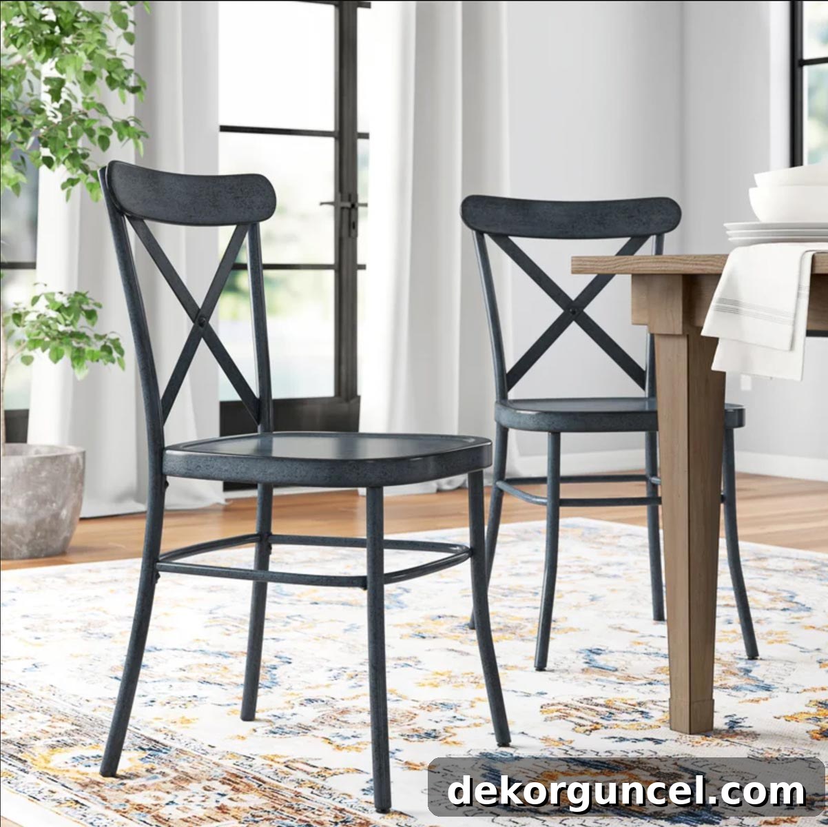 Charming X-back dining chair in a vibrant blue color, offering a classic bistro feel