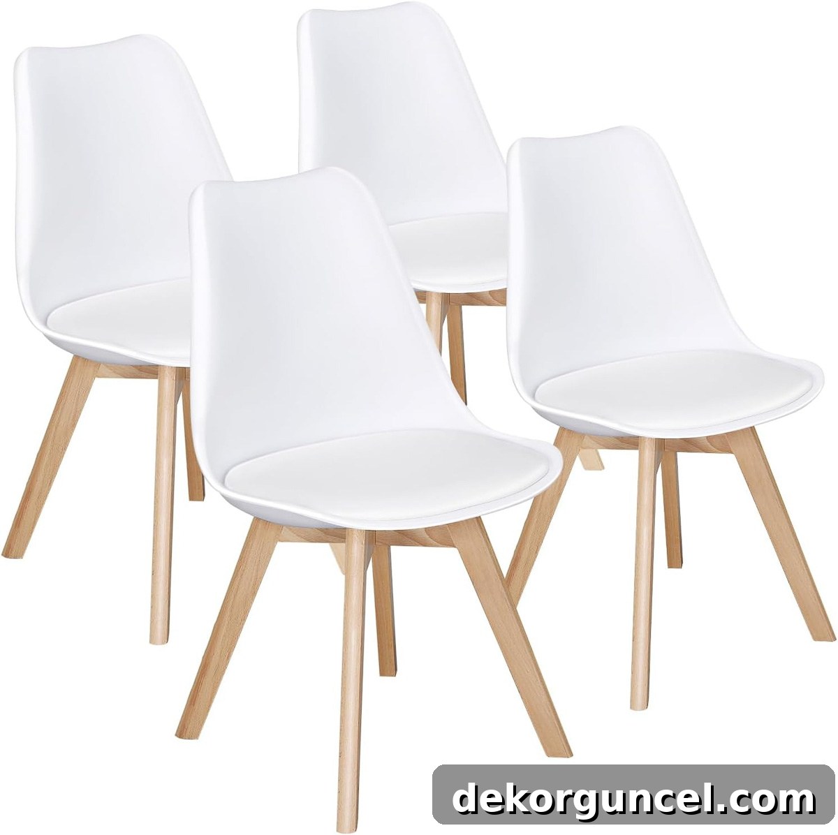Affordable white mid-century modern dining chairs with comfortable cushioned seats