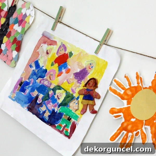 Unleash Your Inner Artist 5 Simple Projects 7 A charming display of children's artwork, creatively clipped onto twine or ribbon for an ever-evolving and heartfelt home gallery.