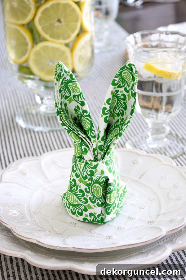 Napkins folded into the shape of bunny ears - perfect for decorating your Easter table